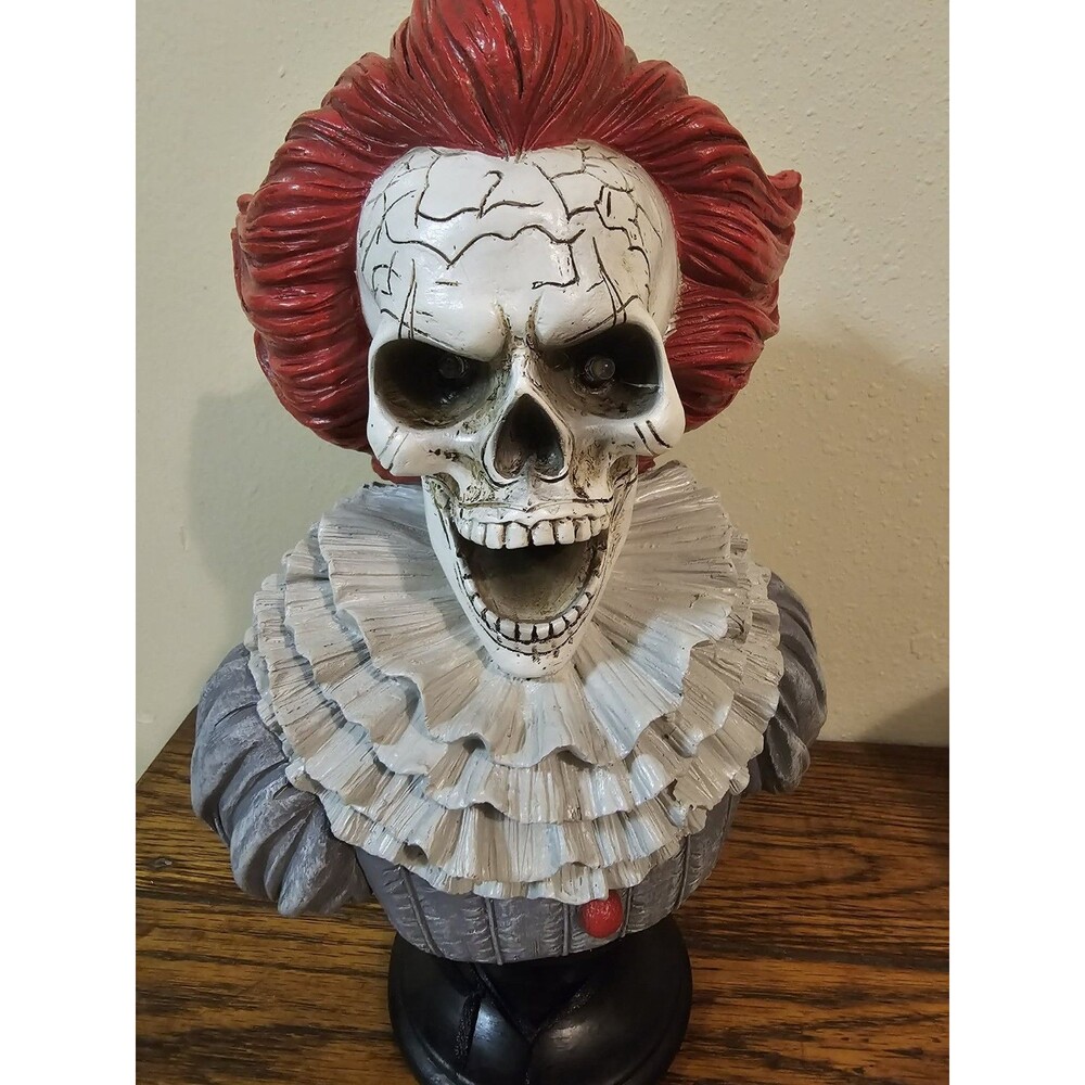 Spooky Night Halloween LED Lighted Creepy Clown Skull Bust Figurine Freestanding